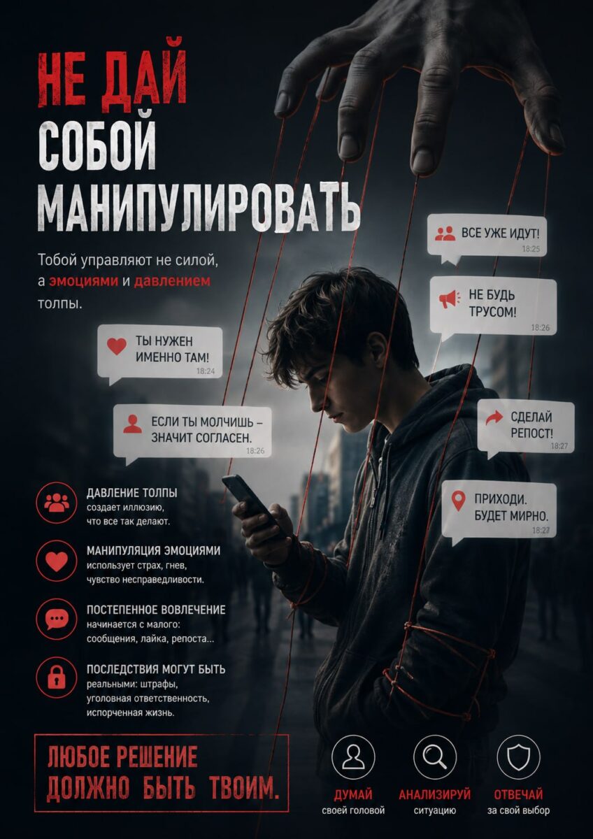 Не дай собой манипулировать: противодействия экстремизму и терроризму. Профилактика вербовки несовершеннолетних и молодёжи